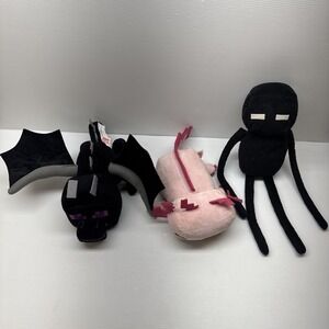 Minecraft Plush Lot Ender Dragon, Creeper, Axolotl Official Mojang Studios